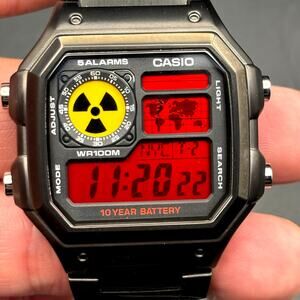 LWS Vector Mk-Blackout Casio AE1200 Dark Stainless Steel Glass Crystal Mod Watch